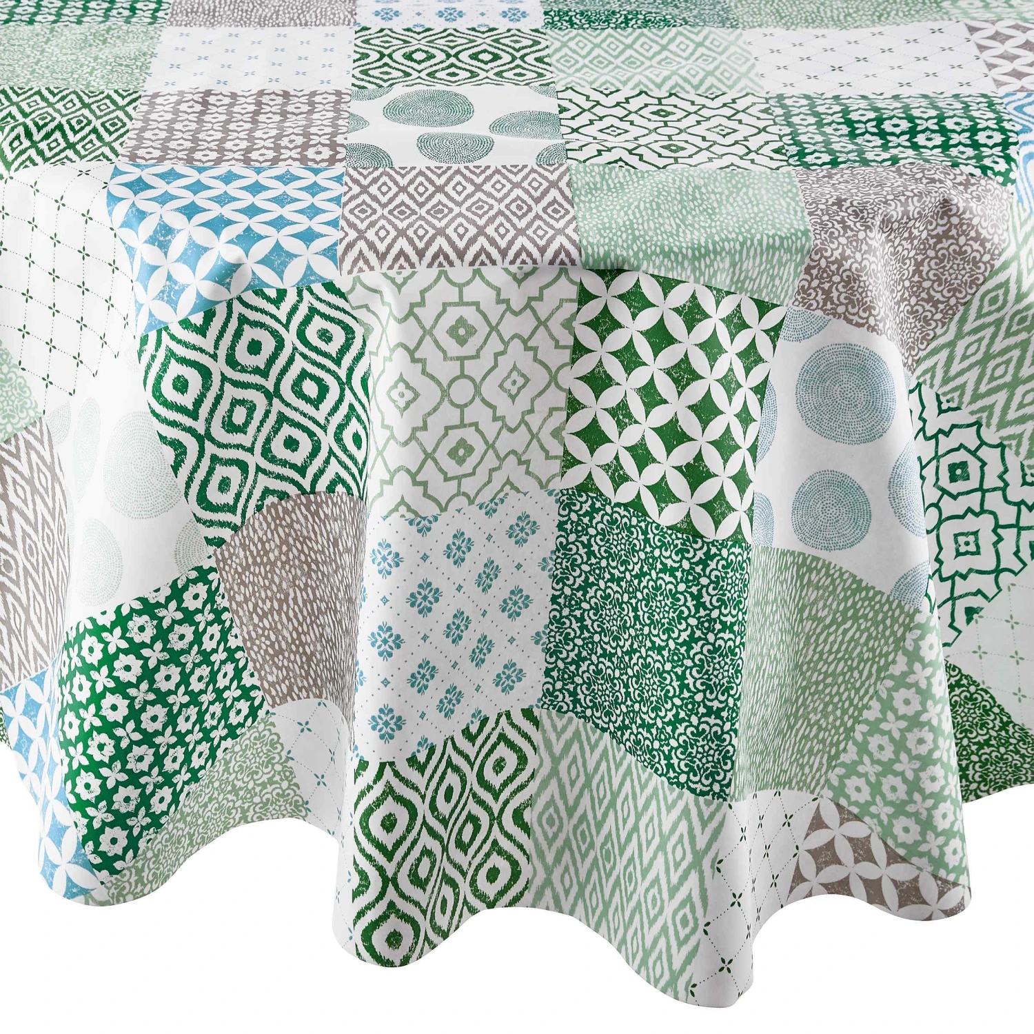 Wachstischdecke Patchwork Ø 140 Cm WATERPROOF In Grün