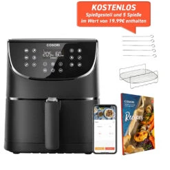 5,5-Liter Smart-Heißluftfritteuse Mit Spießregalsatz Schwarz