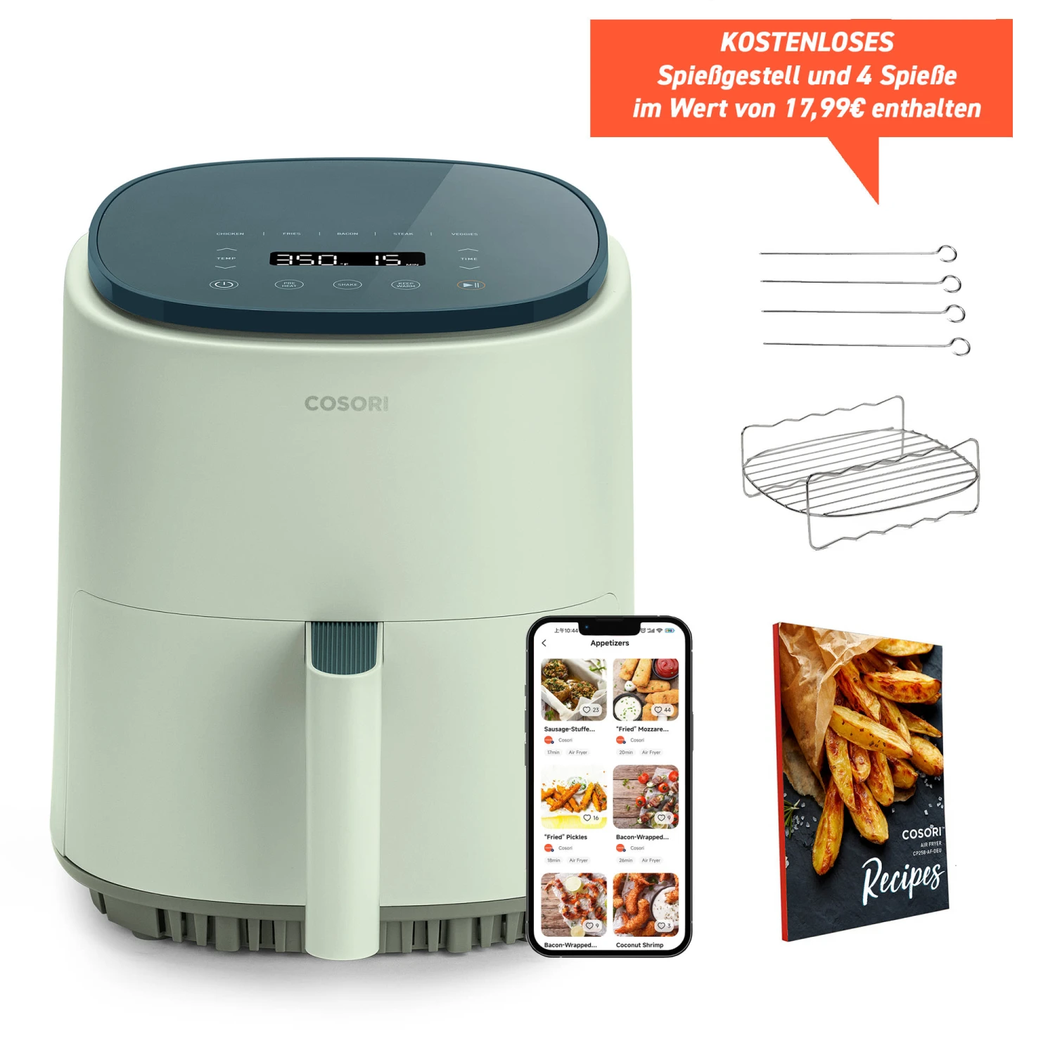 Cosori Smart Lite 3.8L Heißluftfritteuse, 1500W, Grün