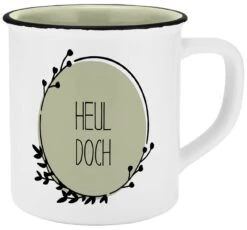 Tasse Heul Doch Emaille-Optik Weiß/ Grün- 400 Ml