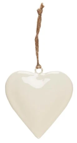 HERZ Weiß Metall Mit Juteschnur Zum Hängen 8 Cm