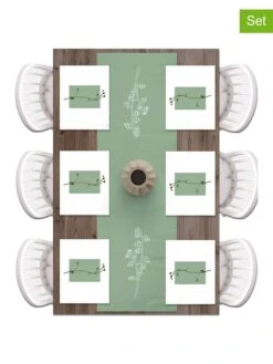 7tlg. Set: Tischläufer Und Tischsets In Weiß/ Grün