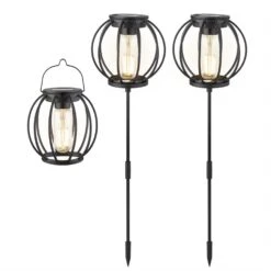 3er Set LED Solar Gartenstecker & Laterne In Schwarz