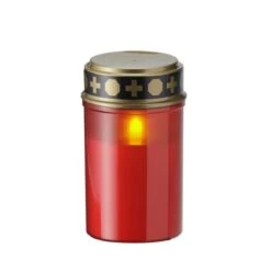 LED Grablicht Grabkerze Flackernd Für Außen H: 12,5cm In Rot