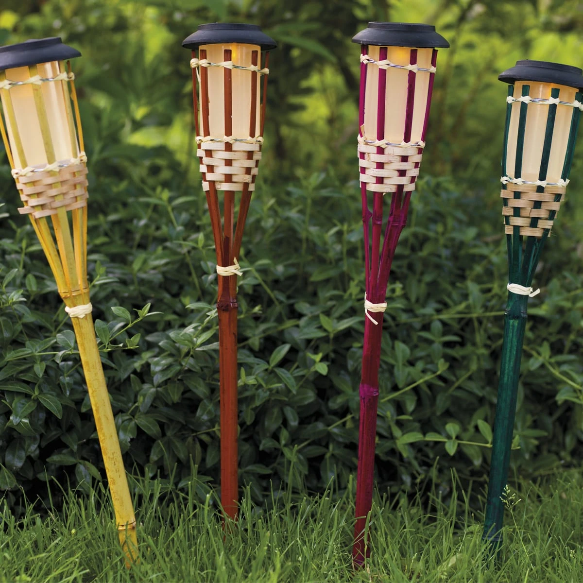 LED Solar Fackel Gartenfackel Aus Bambus H: 54cm In Gelb - Image 3