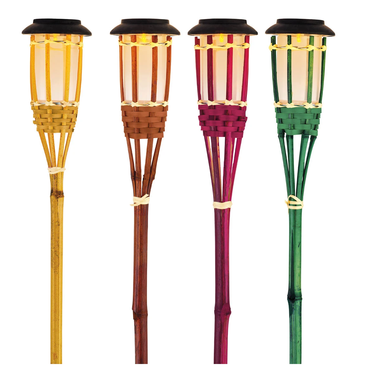 LED Solar Fackel Gartenfackel Aus Bambus H: 54cm In Gelb - Image 4