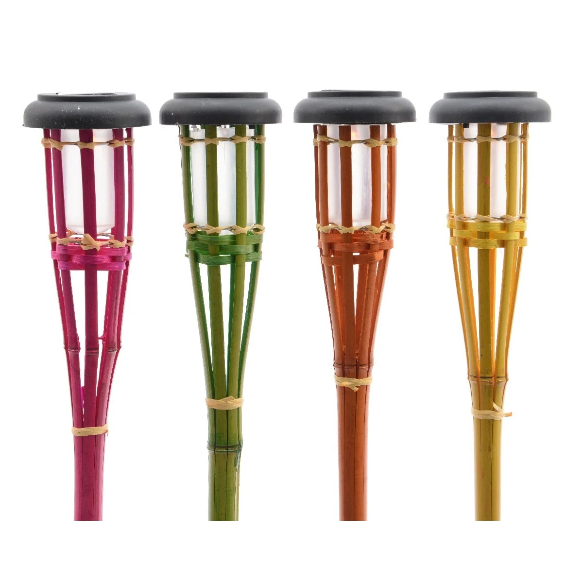 LED Solar Fackel Gartenfackel Aus Bambus H: 54cm In Gelb - Image 5