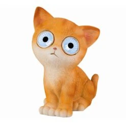 LED Solar Katze Lilly Gartenfigur H: 16cm In Orange