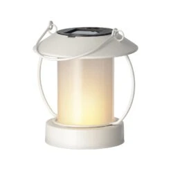 LED Solar Laterne Mit Flammeneffekt Für Außen H: 14cm In Weiß