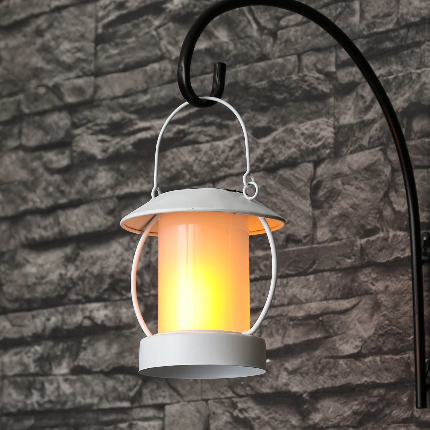 LED Solar Laterne Mit Flammeneffekt Für Außen H: 14cm In Weiß - Image 4