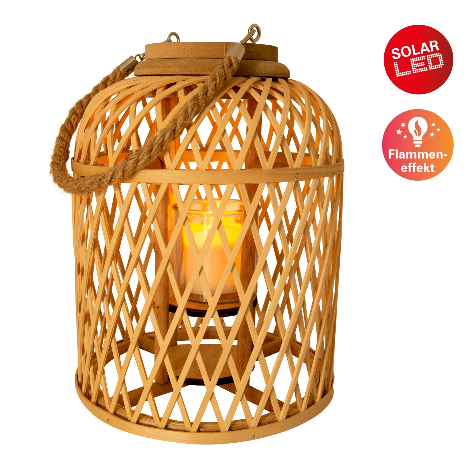 Dekoleuchte "Korb" (H) 29 Cm Incl. Solar-LED-Kerze In Natur - Image 2