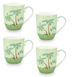Pip Studio 4er-set: Geschirr "Set/4 Mugs Jolie Gold Dots" In Grün