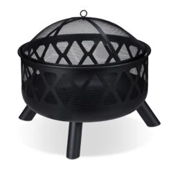 Feuerschale Mit Funkenschutz In Schwarz - Ø 62 Cm