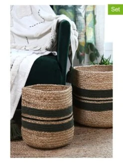 2er-Set: Aufbewahrungskörbe In Natur/ Grün - (B)49 X (H)40 X (T)35 Cm