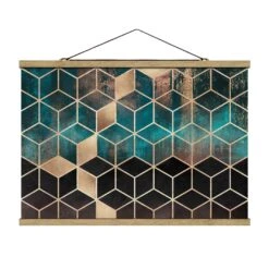 Stoffbild - E. Fredriksson - Türkis Rosé Goldene Geometrie In Türkis